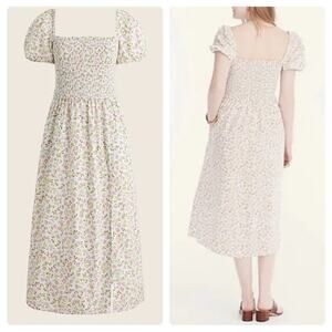 J. Crew Short-Sleeve Smocked Dress in Meadow Floral Size Medium